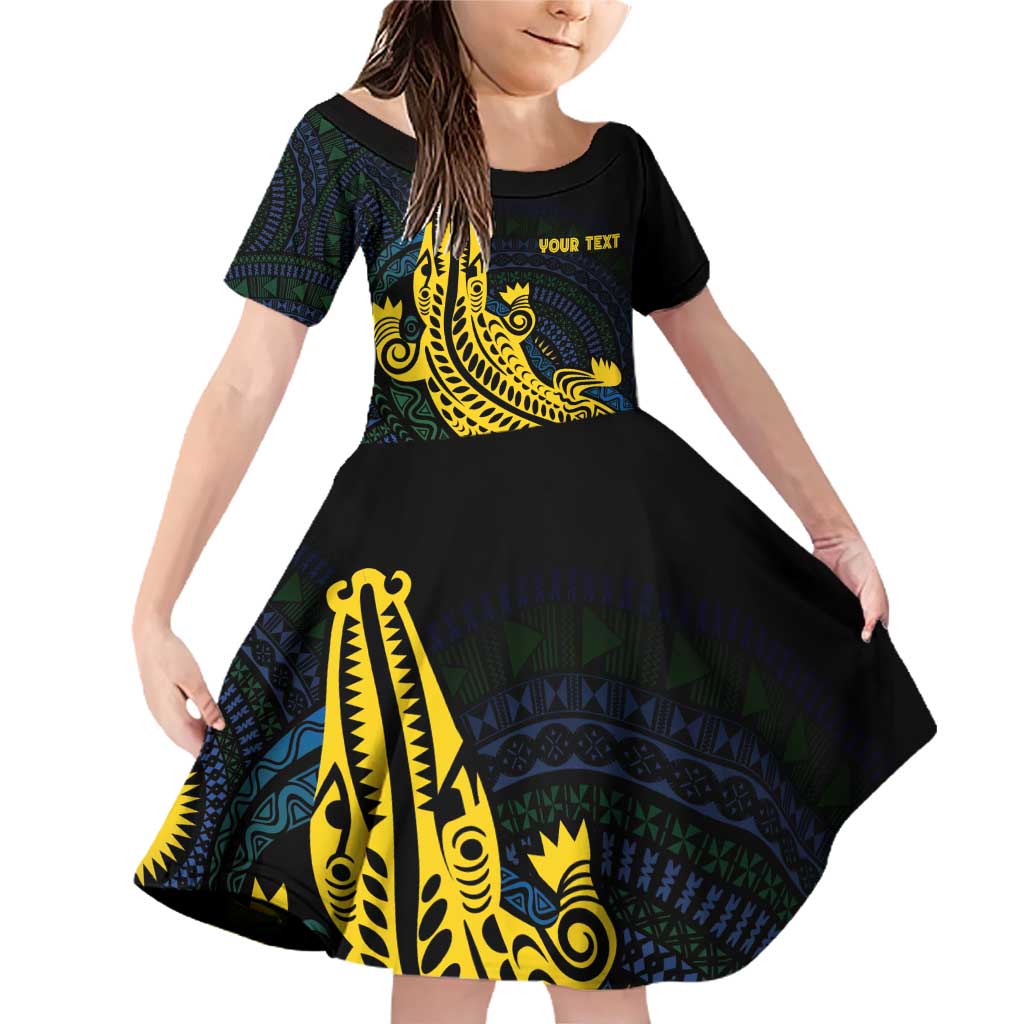 Personalized Solomon Islands Independence Anniversary Family Matching Off Shoulder Short Dress and Hawaiian Shirt Crocodile Mix Tapa