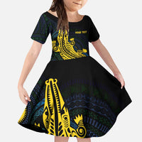 Personalized Solomon Islands Independence Anniversary Family Matching Short Sleeve Bodycon Dress and Hawaiian Shirt Crocodile Mix Tapa