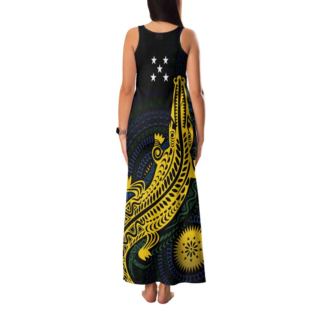 Personalized Solomon Islands Independence Anniversary Family Matching Tank Maxi Dress and Hawaiian Shirt Crocodile Mix Tapa