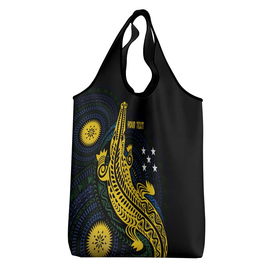 Personalized Solomon Islands Independence Anniversary Grocery Bag Crocodile Mix Tapa