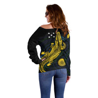 Personalized Solomon Islands Independence Anniversary Off Shoulder Sweater Crocodile Mix Tapa LT7 - Polynesian Pride