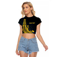 Personalized Solomon Islands Independence Anniversary Raglan Cropped T Shirt Crocodile Mix Tapa