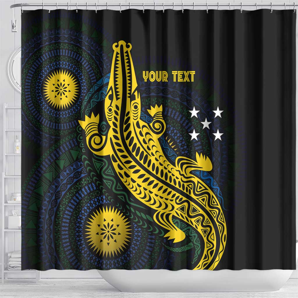 Personalized Solomon Islands Independence Anniversary Shower Curtain Crocodile Mix Tapa