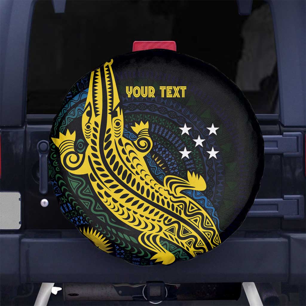 Personalized Solomon Islands Independence Anniversary Spare Tire Cover Crocodile Mix Tapa