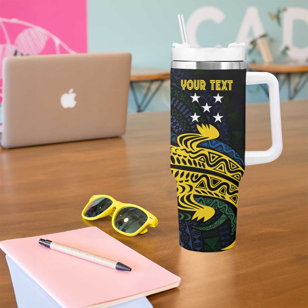 Personalized Solomon Islands Independence Anniversary Tumbler With Handle Crocodile Mix Tapa