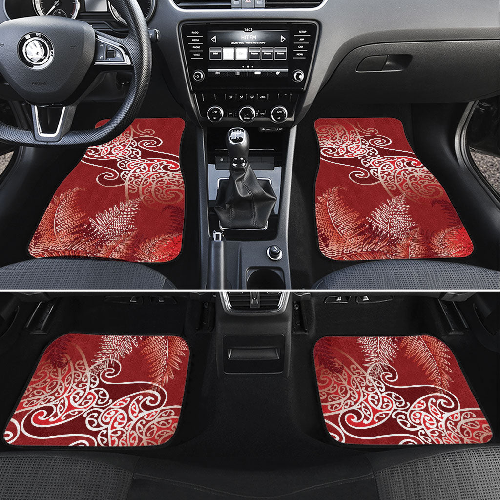 Aotearoa Maori Koru Curves Car Mats Silver Ferns - Crimson Red