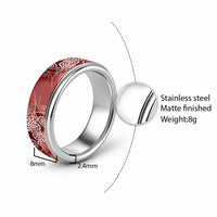 Aotearoa Maori Koru Curves Classic Ring Silver Ferns - Crimson Red