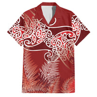 Aotearoa Maori Koru Curves Family Matching Summer Maxi Dress and Hawaiian Shirt Silver Ferns - Crimson Red LT7 Dad's Shirt - Short Sleeve Red - Polynesian Pride