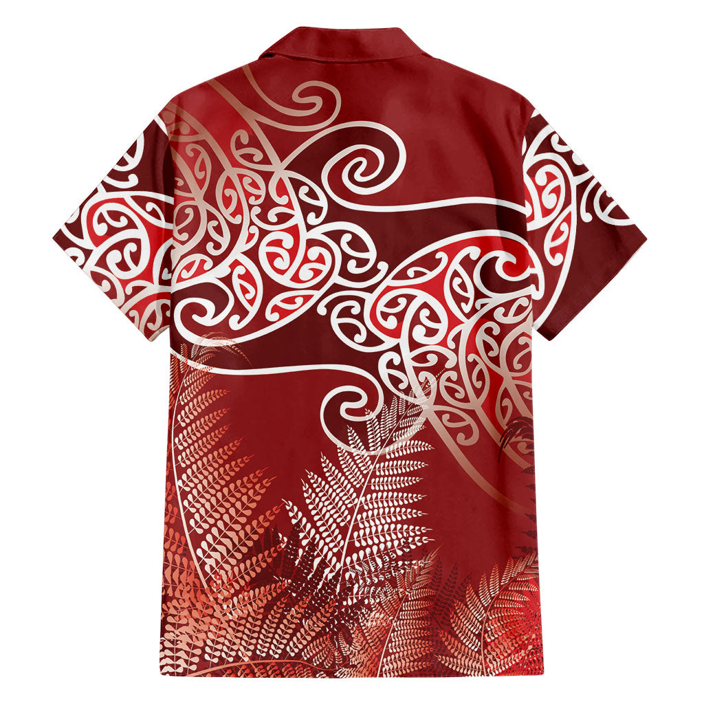 Aotearoa Maori Koru Curves Family Matching Summer Maxi Dress and Hawaiian Shirt Silver Ferns - Crimson Red LT7 - Polynesian Pride