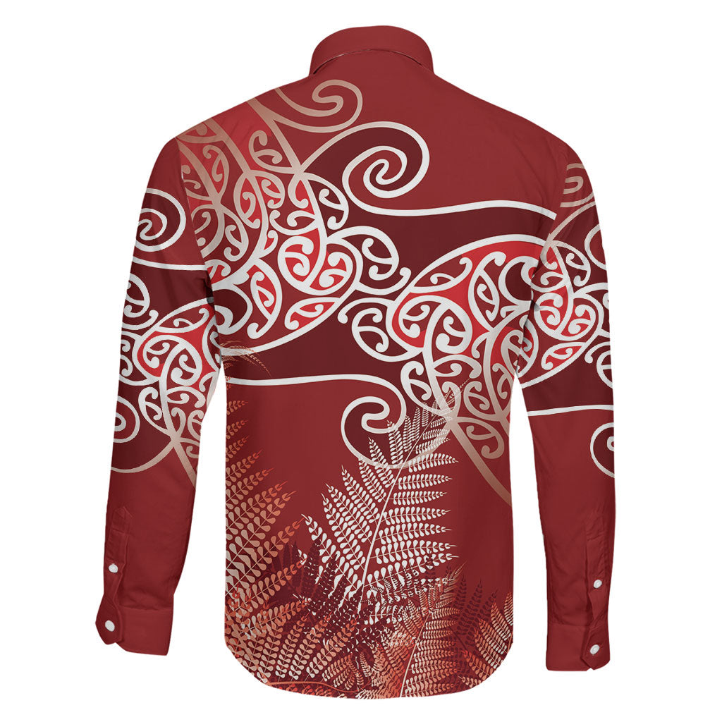 Aotearoa Maori Koru Curves Family Matching Tank Maxi Dress and Hawaiian Shirt Silver Ferns - Crimson Red LT7 - Polynesian Pride
