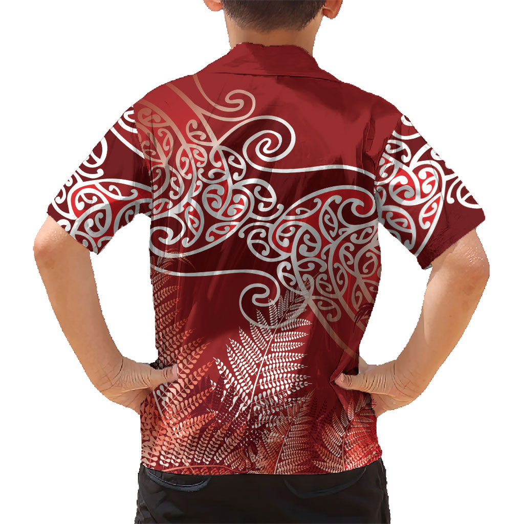 Aotearoa Maori Koru Curves Hawaiian Shirt Silver Ferns - Crimson Red LT7 - Polynesian Pride