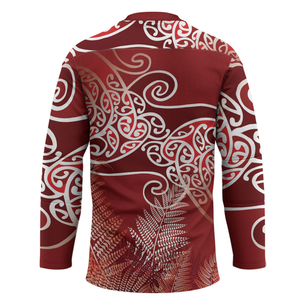 Aotearoa Maori Koru Curves Hockey Jersey Silver Ferns - Crimson Red LT7 - Polynesian Pride