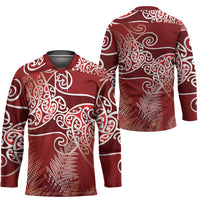 Aotearoa Maori Koru Curves Hockey Jersey Silver Ferns - Crimson Red LT7 - Polynesian Pride