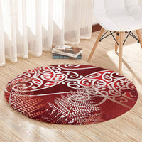 Aotearoa Maori Koru Curves Round Carpet Silver Ferns - Crimson Red LT7 - Polynesian Pride