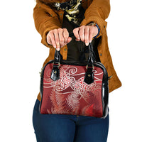 Aotearoa Maori Koru Curves Shoulder Handbag Silver Ferns - Crimson Red LT7 One Size Red - Polynesian Pride