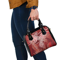 Aotearoa Maori Koru Curves Shoulder Handbag Silver Ferns - Crimson Red LT7 - Polynesian Pride
