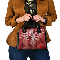 Aotearoa Maori Koru Curves Shoulder Handbag Silver Ferns - Crimson Red LT7 - Polynesian Pride