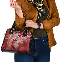 Aotearoa Maori Koru Curves Shoulder Handbag Silver Ferns - Crimson Red LT7 - Polynesian Pride