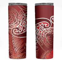 Aotearoa Maori Koru Curves Skinny Tumbler Silver Ferns - Crimson Red LT7 Red - Polynesian Pride