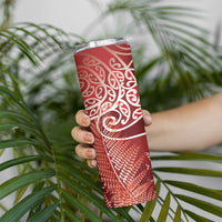 Aotearoa Maori Koru Curves Skinny Tumbler Silver Ferns - Crimson Red LT7 - Polynesian Pride