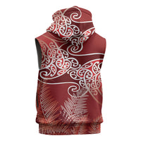 Aotearoa Maori Koru Curves Sleeveless Hoodie Silver Ferns - Crimson Red LT7 - Polynesian Pride