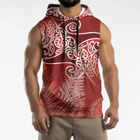 Aotearoa Maori Koru Curves Sleeveless Hoodie Silver Ferns - Crimson Red LT7 - Polynesian Pride