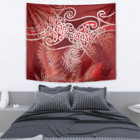 Aotearoa Maori Koru Curves Tapestry Silver Ferns - Crimson Red LT7 - Polynesian Pride
