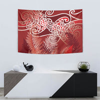 Aotearoa Maori Koru Curves Tapestry Silver Ferns - Crimson Red LT7 - Polynesian Pride