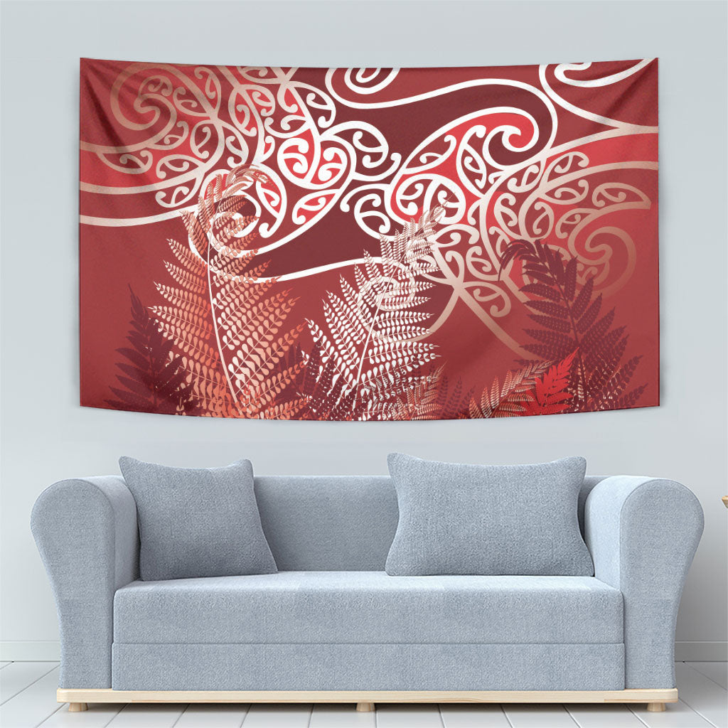 Aotearoa Maori Koru Curves Tapestry Silver Ferns - Crimson Red LT7 - Polynesian Pride
