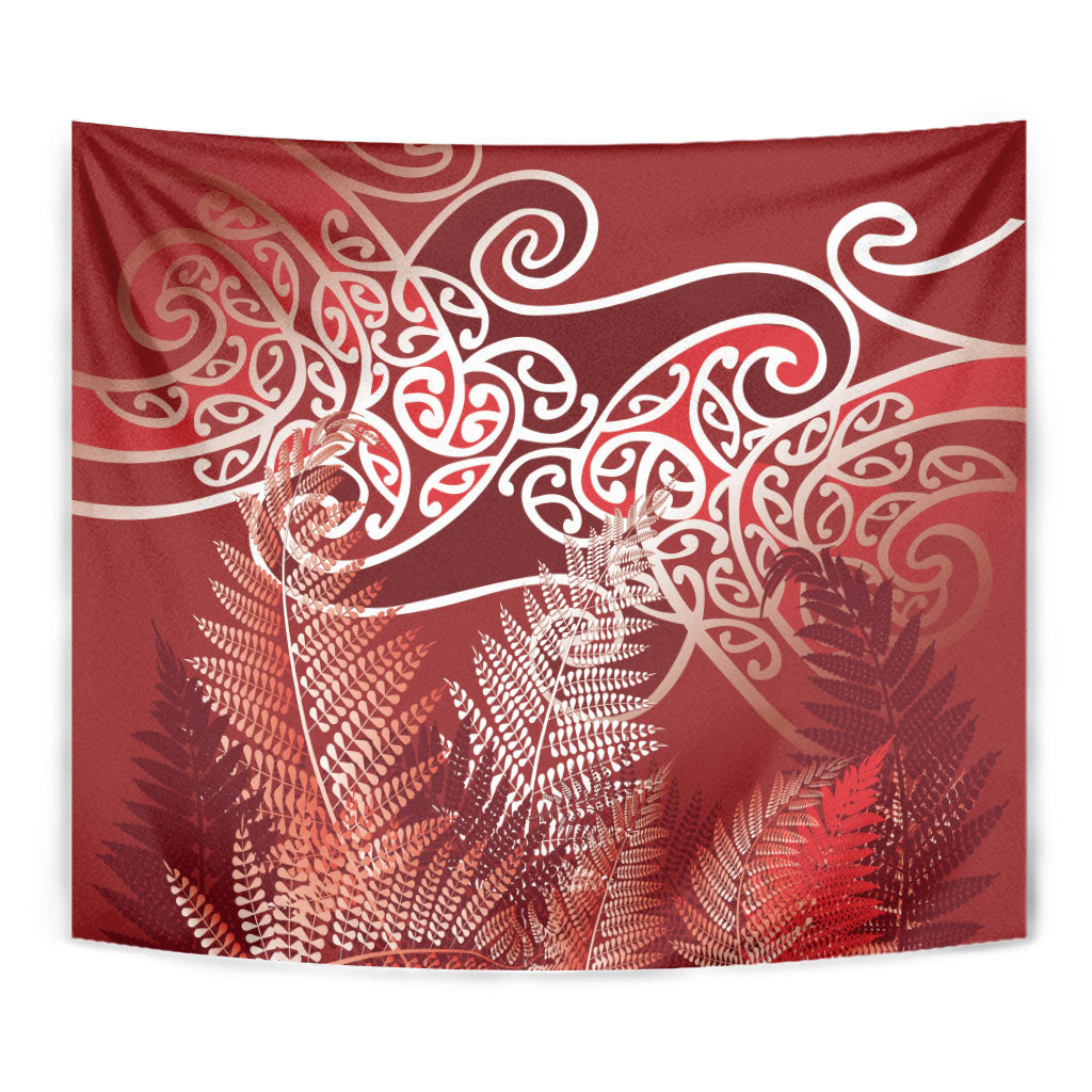 Aotearoa Maori Koru Curves Tapestry Silver Ferns - Crimson Red LT7 - Polynesian Pride