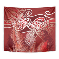 Aotearoa Maori Koru Curves Tapestry Silver Ferns - Crimson Red LT7 - Polynesian Pride