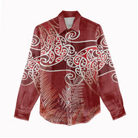 Aotearoa Maori Koru Curves Women Casual Shirt Silver Ferns - Crimson Red LT7 - Polynesian Pride