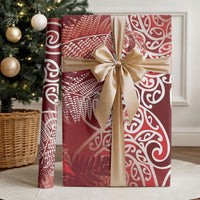 Aotearoa Maori Koru Curves Wrapping Paper Silver Ferns - Crimson Red LT7 - Polynesian Pride