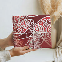 Aotearoa Maori Koru Curves Wrapping Paper Silver Ferns - Crimson Red LT7 - Polynesian Pride