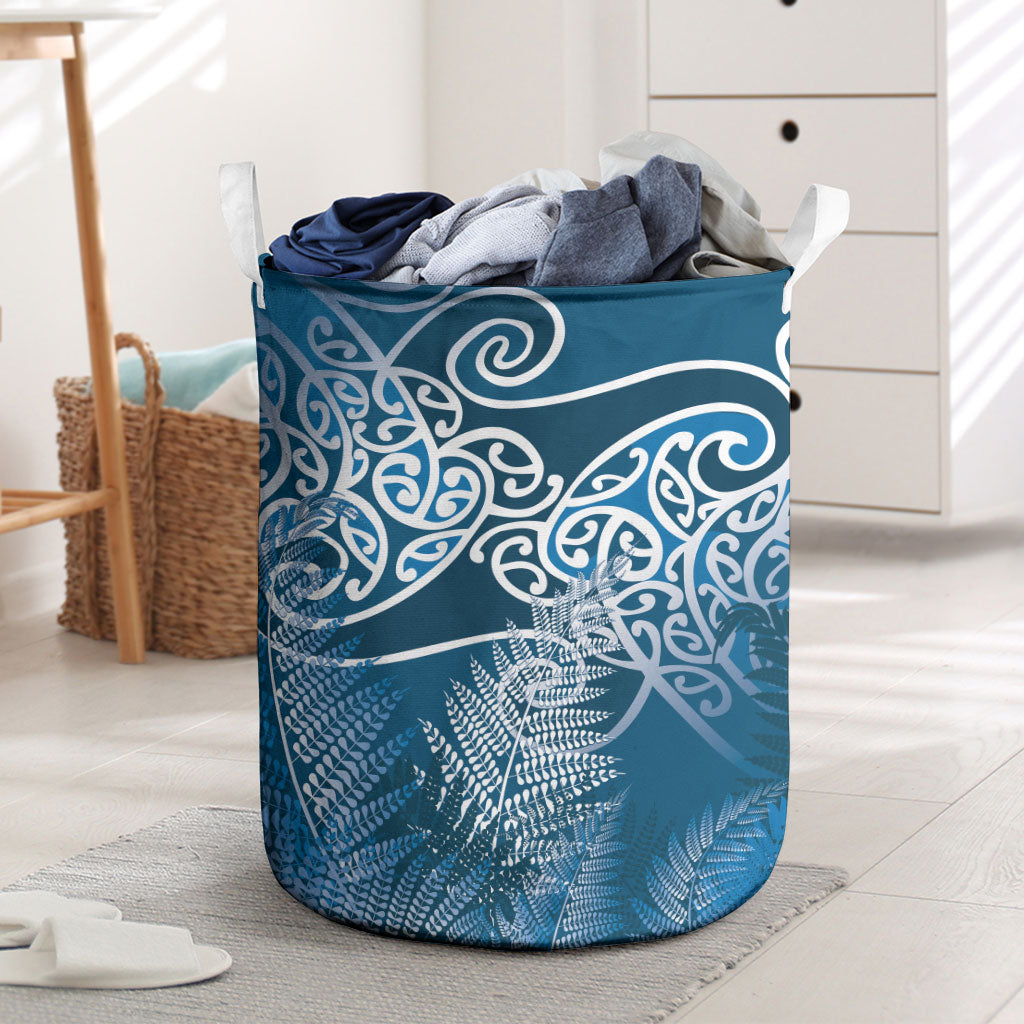 Aotearoa Maori Koru Curves Laundry Basket Silver Ferns - Navy Blue LT7 Navy Blue - Polynesian Pride