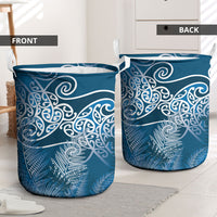 Aotearoa Maori Koru Curves Laundry Basket Silver Ferns - Navy Blue LT7 - Polynesian Pride