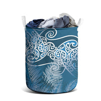 Aotearoa Maori Koru Curves Laundry Basket Silver Ferns - Navy Blue LT7 - Polynesian Pride