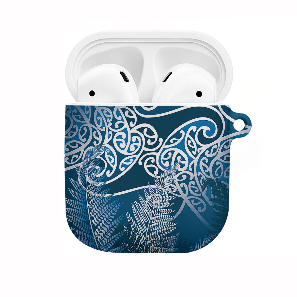 Aotearoa Maori Koru Curves AirPods Case Silver Ferns - Navy Blue LT7 Navy Blue - Polynesian Pride