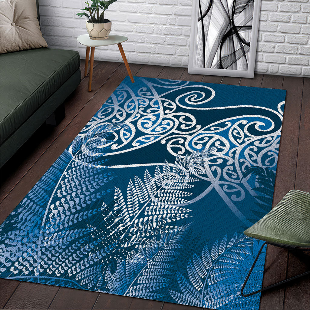 Aotearoa Maori Koru Curves Area Rug Silver Ferns - Navy Blue LT7 Navy Blue - Polynesian Pride