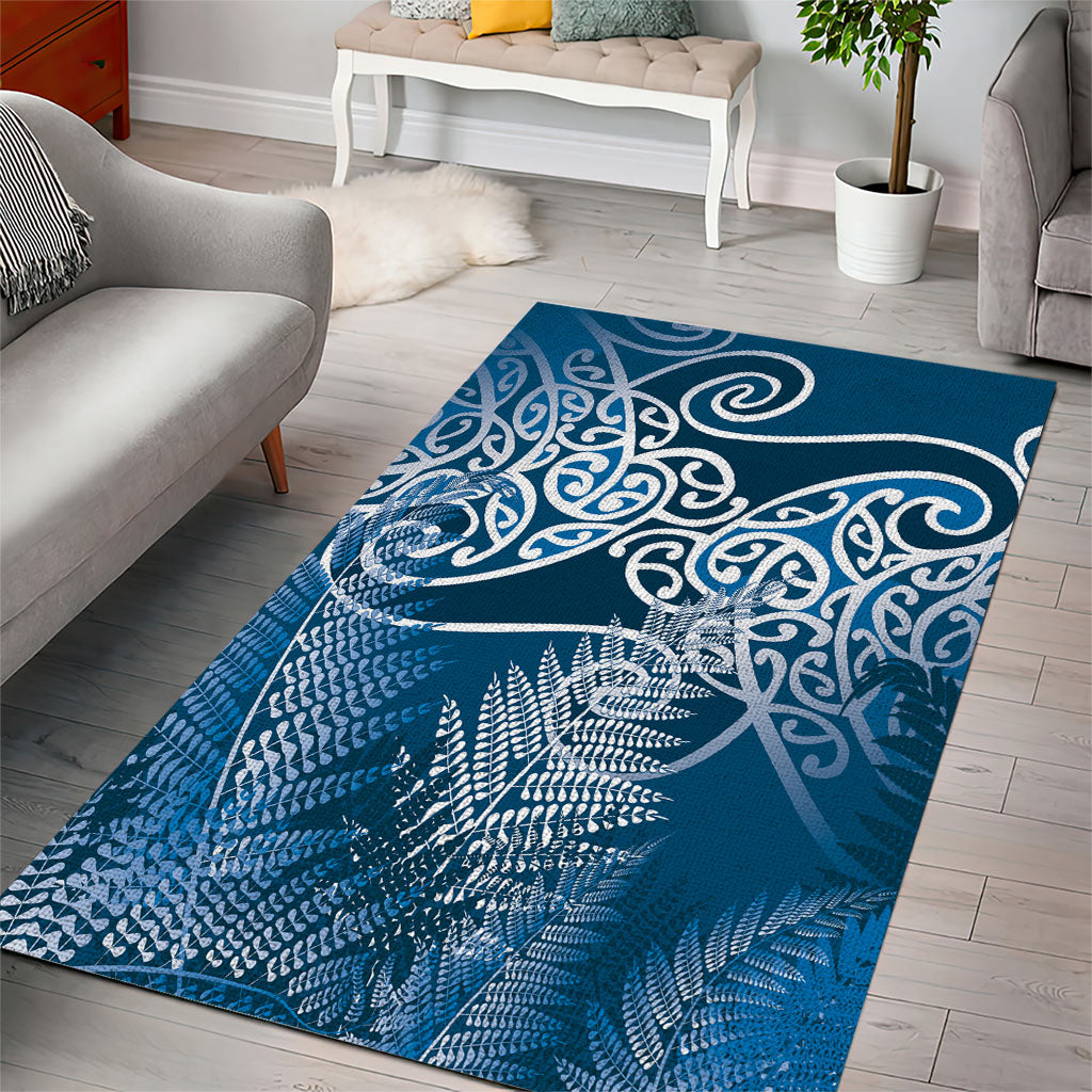 Aotearoa Maori Koru Curves Area Rug Silver Ferns - Navy Blue LT7 - Polynesian Pride