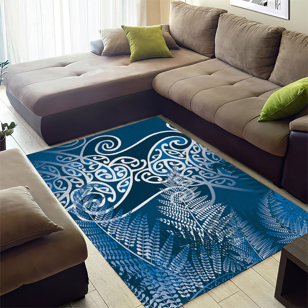 Aotearoa Maori Koru Curves Area Rug Silver Ferns - Navy Blue LT7 - Polynesian Pride