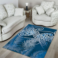 Aotearoa Maori Koru Curves Area Rug Silver Ferns - Navy Blue LT7 - Polynesian Pride