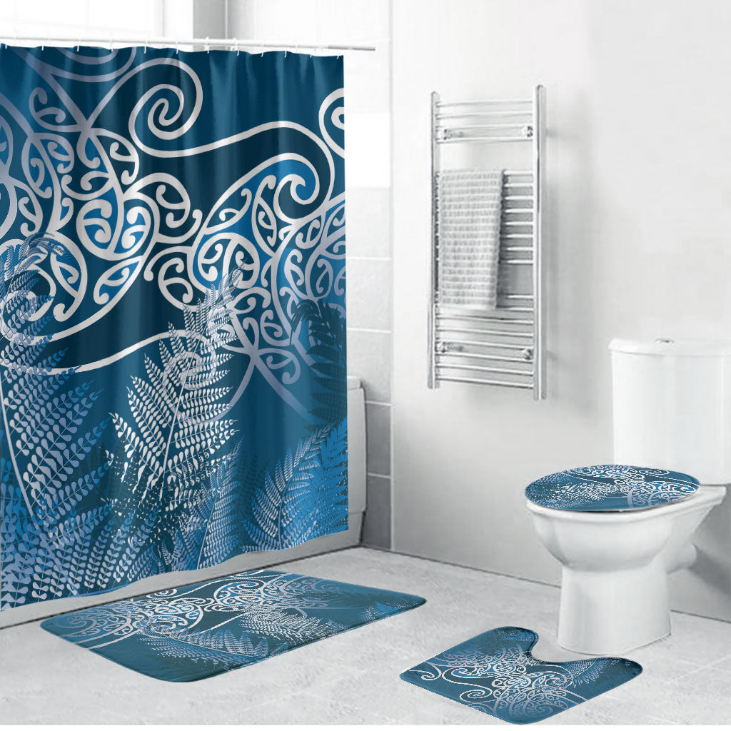 Aotearoa Maori Koru Curves Bathroom Set Silver Ferns - Navy Blue LT7 Bathroom Set (4 pcs) Navy Blue - Polynesian Pride