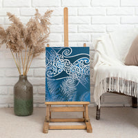 Aotearoa Maori Koru Curves Canvas Wall Art Silver Ferns - Navy Blue LT7 - Polynesian Pride