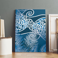 Aotearoa Maori Koru Curves Canvas Wall Art Silver Ferns - Navy Blue LT7 - Polynesian Pride