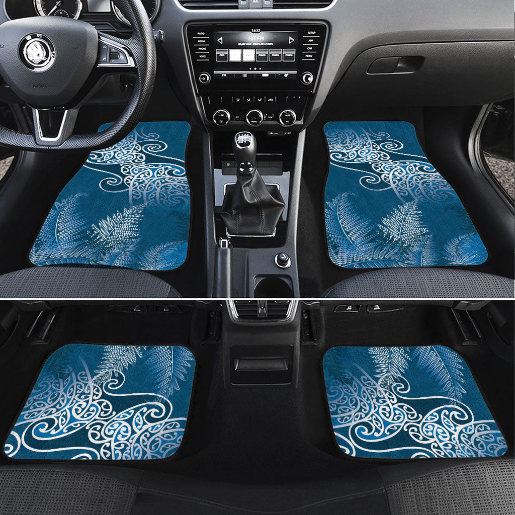 Aotearoa Maori Koru Curves Car Mats Silver Ferns - Navy Blue