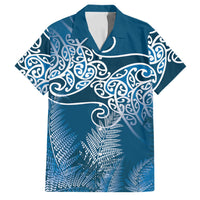 Aotearoa Maori Koru Curves Family Matching Off The Shoulder Long Sleeve Dress and Hawaiian Shirt Silver Ferns - Navy Blue LT7 Dad's Shirt - Short Sleeve Navy Blue - Polynesian Pride