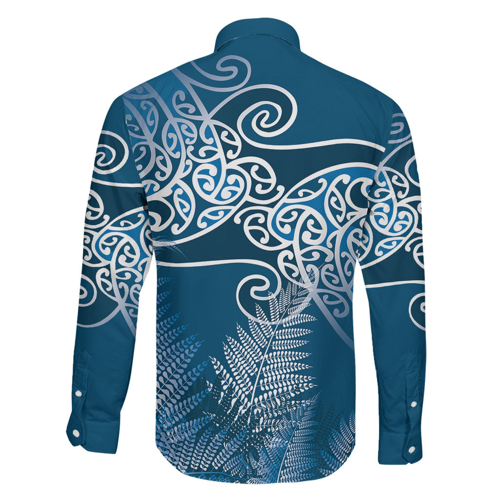 Aotearoa Maori Koru Curves Family Matching Off Shoulder Maxi Dress and Hawaiian Shirt Silver Ferns - Navy Blue LT7 - Polynesian Pride