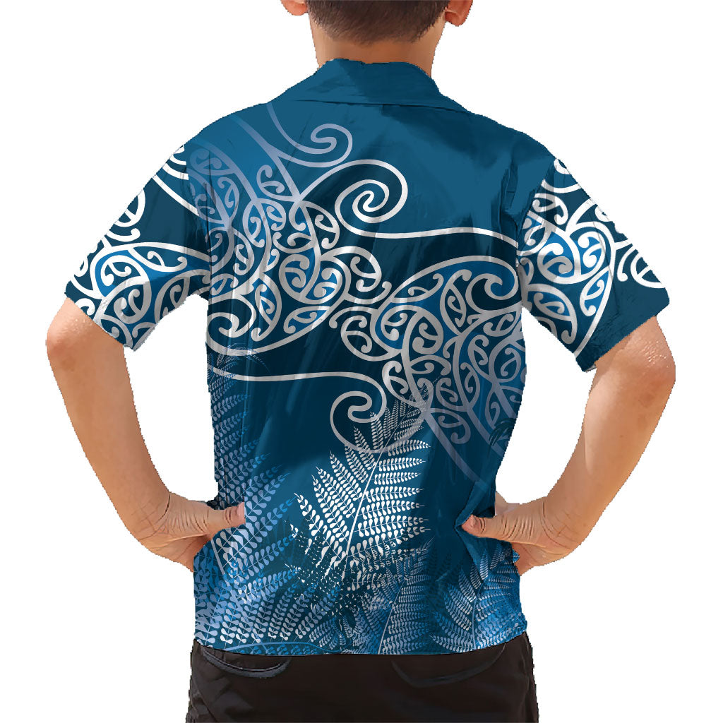 Aotearoa Maori Koru Curves Family Matching Short Sleeve Bodycon Dress and Hawaiian Shirt Silver Ferns - Navy Blue LT7 - Polynesian Pride