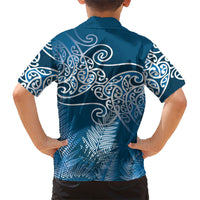 Aotearoa Maori Koru Curves Family Matching Tank Maxi Dress and Hawaiian Shirt Silver Ferns - Navy Blue LT7 - Polynesian Pride